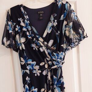 Navy Blue Floral Maxi Dress by Enfocus Studio Sz 16W